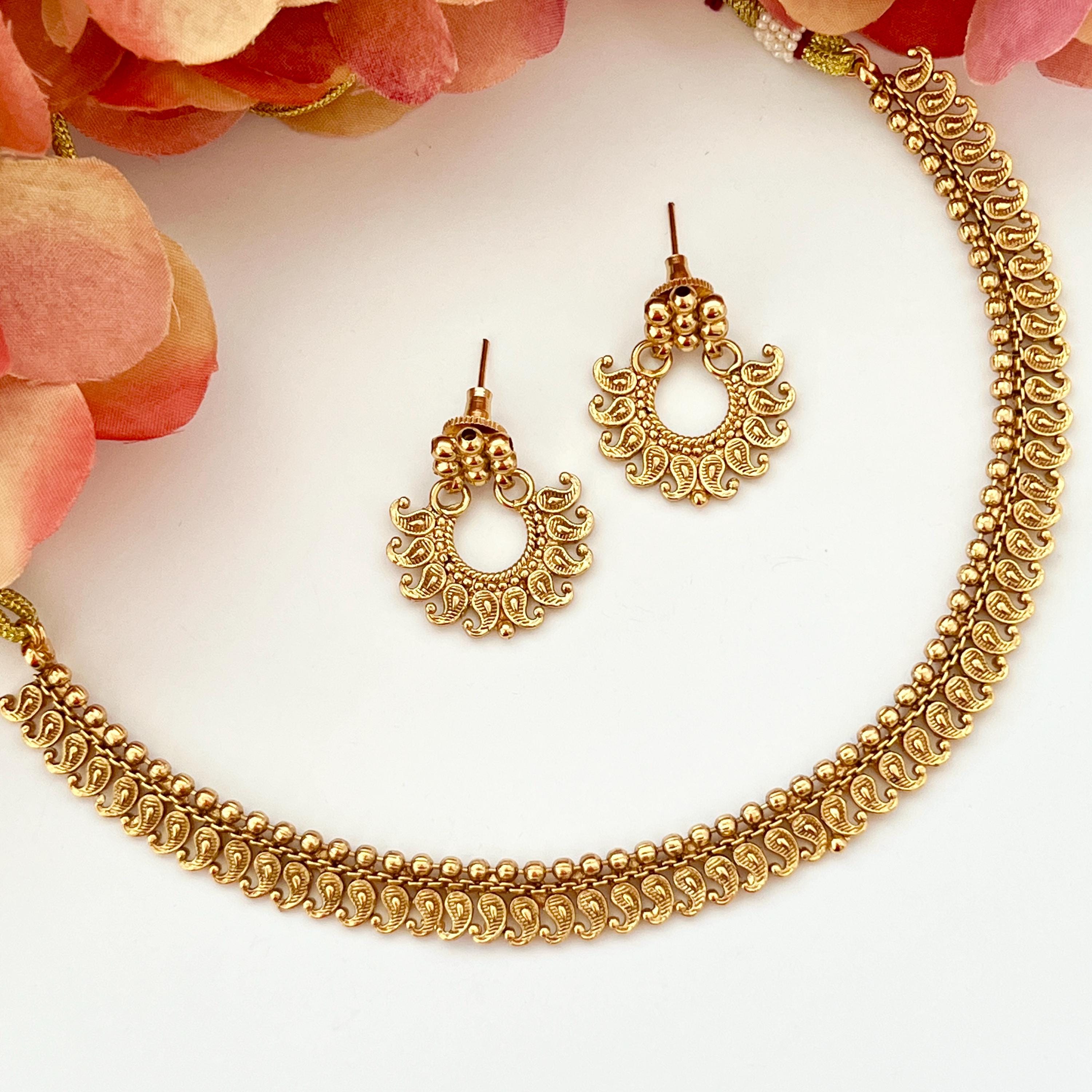 Indian Necklace Set Bridal Necklace Matte Gold Necklace Set With