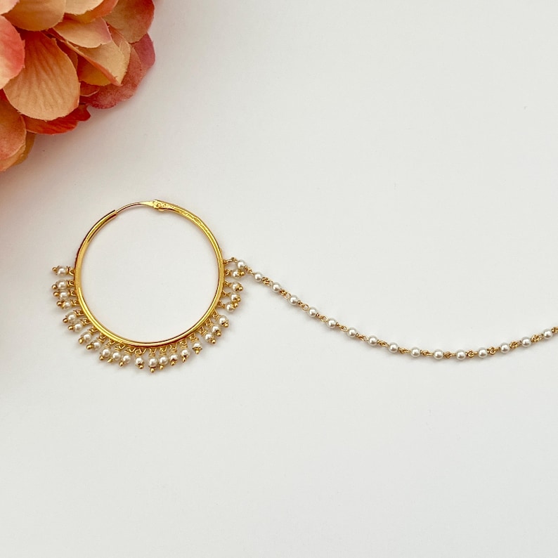 Simple Pearl Indian Nose Ring, Nath, Pierced Bridal Wedding Nose Ring ...
