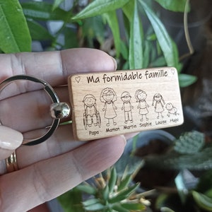 Personalized family wooden keyring _ Father's Day _ Mother's Day _ Christmas gift _ Wood engraving _ Disabled _ Birthday