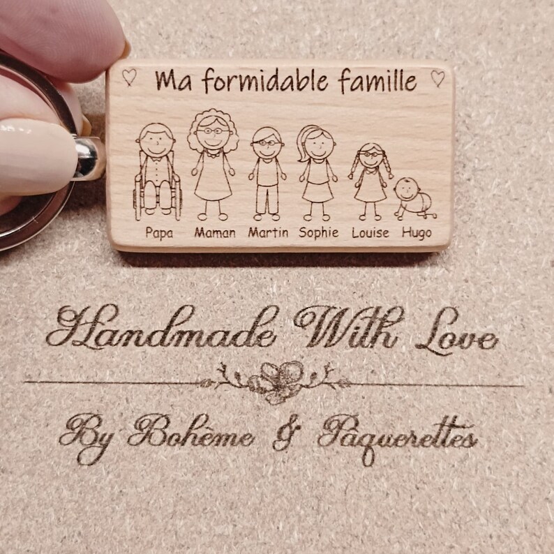 Personalized family wooden keyring _ Father's Day _ Mother's Day _ Christmas gift _ Wood engraving _ Disabled _ Birthday image 2