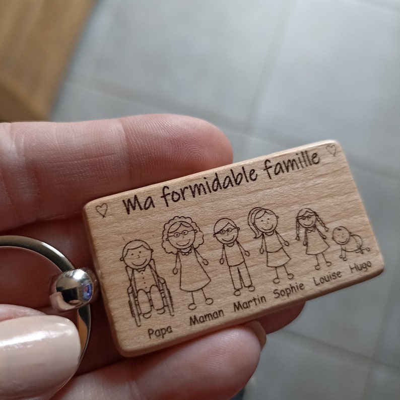 Personalized family wooden keyring _ Father's Day _ Mother's Day _ Christmas gift _ Wood engraving _ Disabled _ Birthday image 4