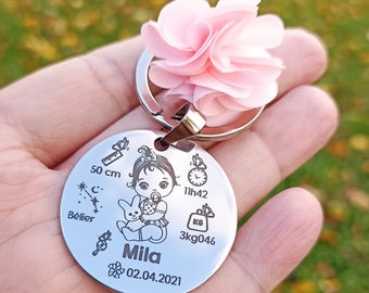Personalized birth key ring _ Baby Boy _ Baby Girl _ Announcement _ Mom gift _ Mother's Day _ Father's Day _ Baptism