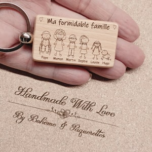 Personalized family wooden keyring _ Father's Day _ Mother's Day _ Christmas gift _ Wood engraving _ Disabled _ Birthday image 3