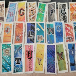 Bladwijzer aquarelalfabet: gelamineerde collage