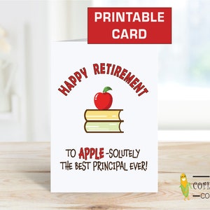 Printable Principal Retirement Card, Happy Retirement Card With Apple ...