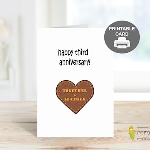 Tarjeta de aniversario imprimible, tarjeta de aniversario de cuero, regalo divertido de aniversario de 3 años para esposo, él, esposa, ella, pareja, descarga PDF