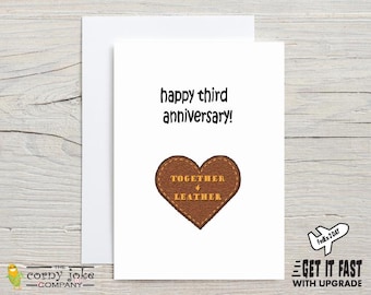 3rd Anniversary Card, Leather 3 Year Anniversary Gift for Husband, Wife, or a couple