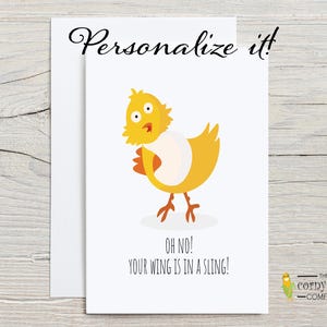 Tarjeta divertida de "Que te mejores pronto" para un brazo roto, muñeca, hombro, codo o lesión deportiva, cirugía de hueso o reemplazo con personalización opcional.