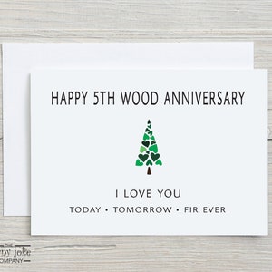 Carte d'anniversaire de 5 ans, carte d'anniversaire en bois avec jeu de mots en sapin, cadeau d'anniversaire de 5 ans pour mari, cadeau de jeu de mots drôle pour femme, carte pour lui