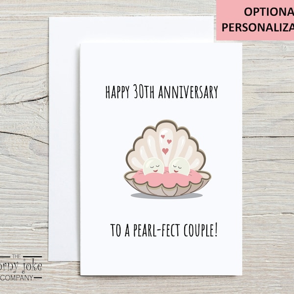 30th Anniversary Card, Pearl Anniversary Card for a Couple or Parents, Funny 30 Year Anniversary Gift with Cute Pearl Pun for Mum and Dad