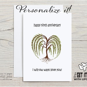 9th Anniversary Card, Willow Anniversary Card, Ninth Anniversary, Funny 9 Year Anniversary Gift for Husband, Wife, Her with Personalization