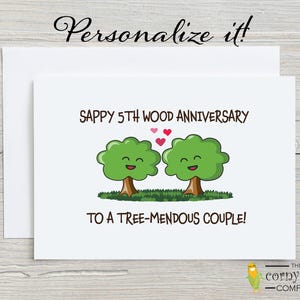Carte d'anniversaire de 5 ans, carte d'anniversaire en bois pour un couple avec jeu de mots, cadeau d'anniversaire de 5 ans personnalisé drôle pour fils, fille ou ami