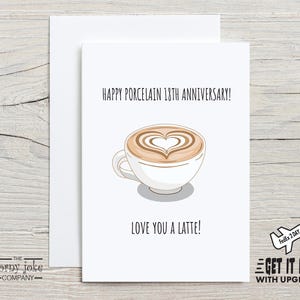 Karta na 18. rocznicę, Porcelanowa karta na rocznicę z napisem „Love you a Latte Pun”, Prezent na 18. rocznicę dla męża, dla niego, Prezent dla żony, dla niej