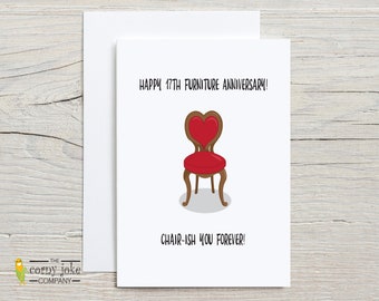 17th Anniversary Card, Furniture Anniversary Card, Funny 17 Year Anniversary Card with Chair Pun, Gift for Husband, Him; Gift for Wife, Her