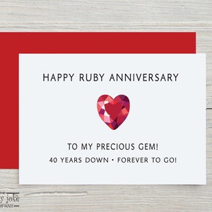 Tarjeta de 40 aniversario para esposo o esposa, tarjeta de aniversario de rubí, divertido regalo de 40 aniversario para él, lindo regalo de juego de palabras para ella