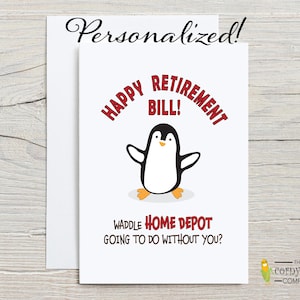 Carte de retraite amusante, carte de patron ou de collègue à la retraite, cadeau de retraite personnalisé avec jeu de mots pingouin pour vétérinaire, infirmière, médecin, enseignant, avocat