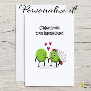Grappige trouwkaart, gepersonaliseerde trouwkaart voor stel, gepersonaliseerd cadeau met erwtwoordspeling voor pasgetrouwden