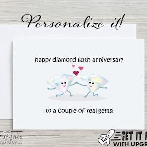 60th Anniversary Card, Diamond Anniversary Card for a Couple, Fun 60 Year Wedding Anniversary Gift for Mom and Dad, Parents, Personalization