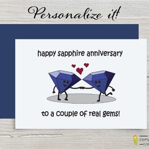 Tarjeta de aniversario número 45, tarjeta de aniversario de zafiro para una pareja, padres, abuelos, regalo de aniversario número 45 personalizado con personalización