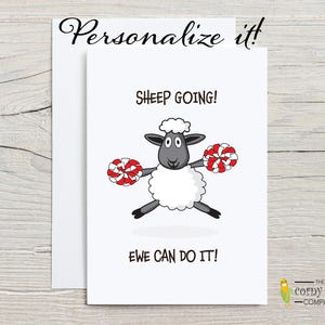 Carte d'encouragement, carte de rétablissement, cadeau pensé à vous, carte de chirurgie, carte de cancer, carte de soutien amusante avec jeu de mots drôle de pom-pom girl mouton
