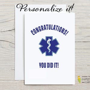 Biglietto di laurea o promozione per paramedico, biglietto di celebrazione per EMT, regalo per nuovo soccorritore, infermiere o medico, con personalizzazione opzionale
