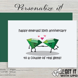 55th Anniversary Card, Emerald Anniversary Gift for a Couple, Parents, Grandparents, 55 Years Anniversary Gift with optional personalization