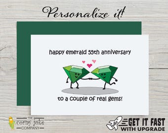 Carte de 55 ans, cadeau d'anniversaire émeraude pour un couple, parents, grands-parents, cadeau d'anniversaire de 55 ans avec personnalisation facultative