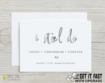 Carte de 11 ans, carte d'anniversaire en acier, cadeau d'anniversaire de 11 ans avec jeu de mots en acier, cadeau amusant pour mari, lui, cadeau pour femme, elle