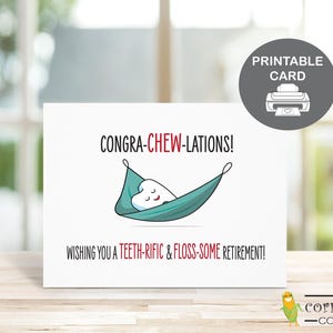 Carte de retraite imprimable dentiste avec jeu de mots, carte de retraite dentaire drôle, cadeau pour dentiste ou technicien dentaire à la retraite, téléchargement numérique