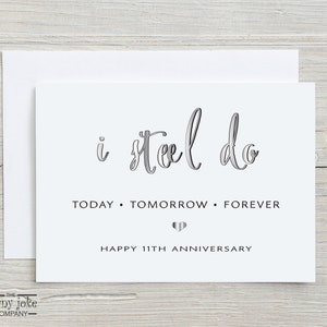 Cartão de 11º aniversário, cartão de aniversário de aço, presente de 11º aniversário com trocadilho de aço, presente engraçado para marido, ele, presente para esposa, ela