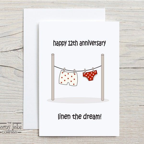 12th Anniversary Card, Linen Anniversary Card, Funny 12 Year Anniversary Linen Pun Gift for Husband, him; Gift for Wife, Gift for Couple