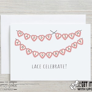 13th Anniversary Card, Lace Anniversary Gift, Fun 13 Year Anniversary Card, Cute Lace Bunting Pun Gift for Husband, Him, Gift for Wife, Her