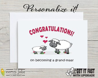 New Grandma Card, First Grandchild Gift for New Grandmother, Baby Announcement Gift, Funny Promoted to Grandma Gift with Sheep Grandbaby Pun