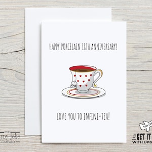 18th Anniversary Card, Porcelain Anniversary Card with Tea Cup Pun, Funny 18 Year Anniversary Gift for Husband, for Him; Gift for Wife, her
