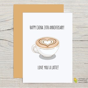 Carte d'anniversaire de 20 ans, carte d'anniversaire de Chine, cadeau d'anniversaire de 20 ans amusant pour mari, pour lui ; Cadeau pour femme avec love you a Latte Pun
