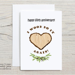 Carte de 5 ans, carte d'anniversaire en bois, carte d'anniversaire de 5 ans drôle avec jeu de mots, joli cadeau pour mari, pour lui, cadeau pour femme, pour elle