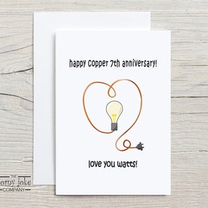 Tarjeta del séptimo aniversario, tarjeta de aniversario de cobre, regalo del séptimo aniversario para esposo, él; regalo divertido para esposa, ella, novia con lindo juego de palabras