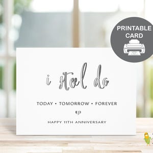 Tarjeta imprimible del 11.° aniversario, aniversario de acero, regalo de aniversario número 11, regalo divertido descargable en formato PDF para esposo, él, esposa, ella