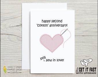 Cotton Anniversary Card, Fun 2 Year 2nd Anniversary Gift for Husband, Wife or Couple