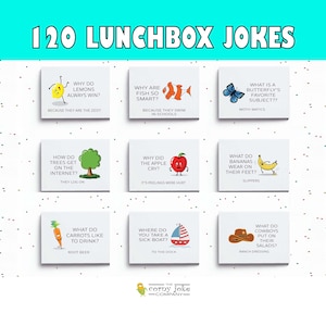 Chistes para la lonchera, humor imprimible para niños, 120 notas escolares divertidas, archivos PDF de descarga instantánea.