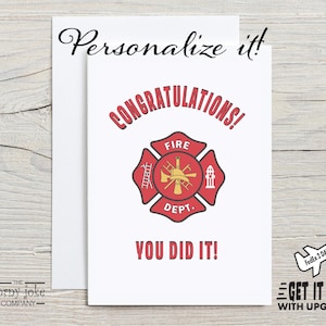 Tarjeta de graduación o ascenso de bombero, regalo de la Academia de Entrenamiento de Rescate de Incendios, regalo de graduación para nuevos bomberos o bomberas con personalización