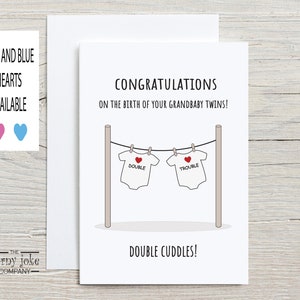 Carte de baby shower jumelle pour grands-parents attendant des jumeaux, cadeau de naissance jumeau pour nouveaux grands-parents, carte de jumeaux amusante pour nouvelle grand-mère, révélation de grossesse