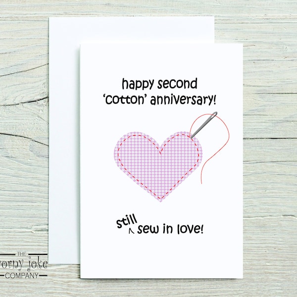 Cotton Anniversary Card, 2nd Anniversary Card, Funny 2 Year Anniversary Gift for Husband, him; Gift for Wife, her, Gift for Couple, Pun Card