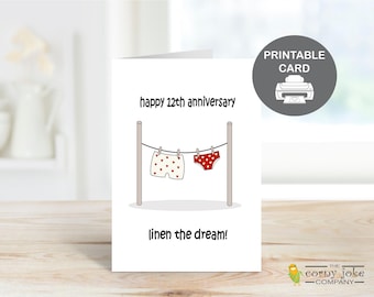 Biglietto di auguri stampabile per il 12° anniversario, regalo con gioco di parole per il 12° anniversario di matrimonio, per marito, moglie o coppia, PDF scaricabile.