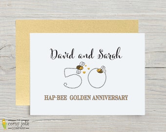 50th Anniversary Card for a Couple, 50 Year Wedding Anniversary Gift with Fun Gold Bee Pun, Celebrate 50 Golden Years with Cute Custom Card