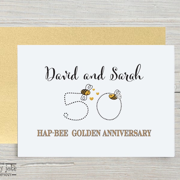 50th Anniversary Card for a Couple, 50 Year Wedding Anniversary Gift with Fun Gold Bee Pun, Celebrate 50 Golden Years with Cute Custom Card