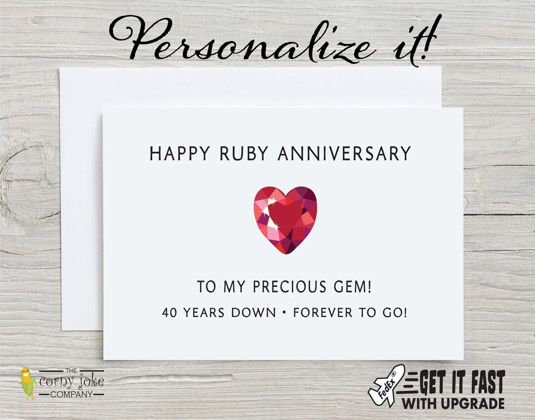 40th Anniversary Card for Husband or Wife, Ruby Anniversary Card, Funny ...