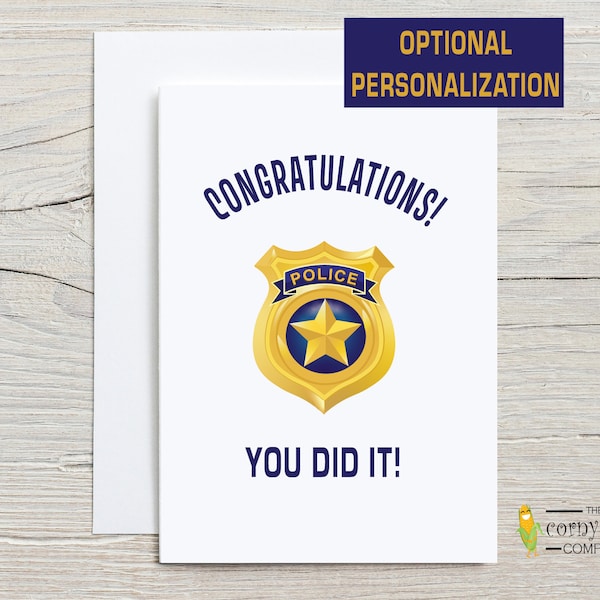 Police Graduation or Promotion Card, Police Academy Gift, Cop Celebration Card, Gift for New Police Officer with Personalization