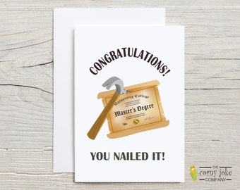 Masters Graduation Card, Masters Degree Graduate Card, Custom Funny Nailed It Masters Grad Gift with Optional Personalization