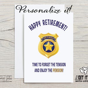 Carte de départ à la retraite de la police, carte de célébration d'un policier à la retraite, cadeau pour policier qui prend sa retraite avec personnalisation facultative, cadeaux rigolos pour flic